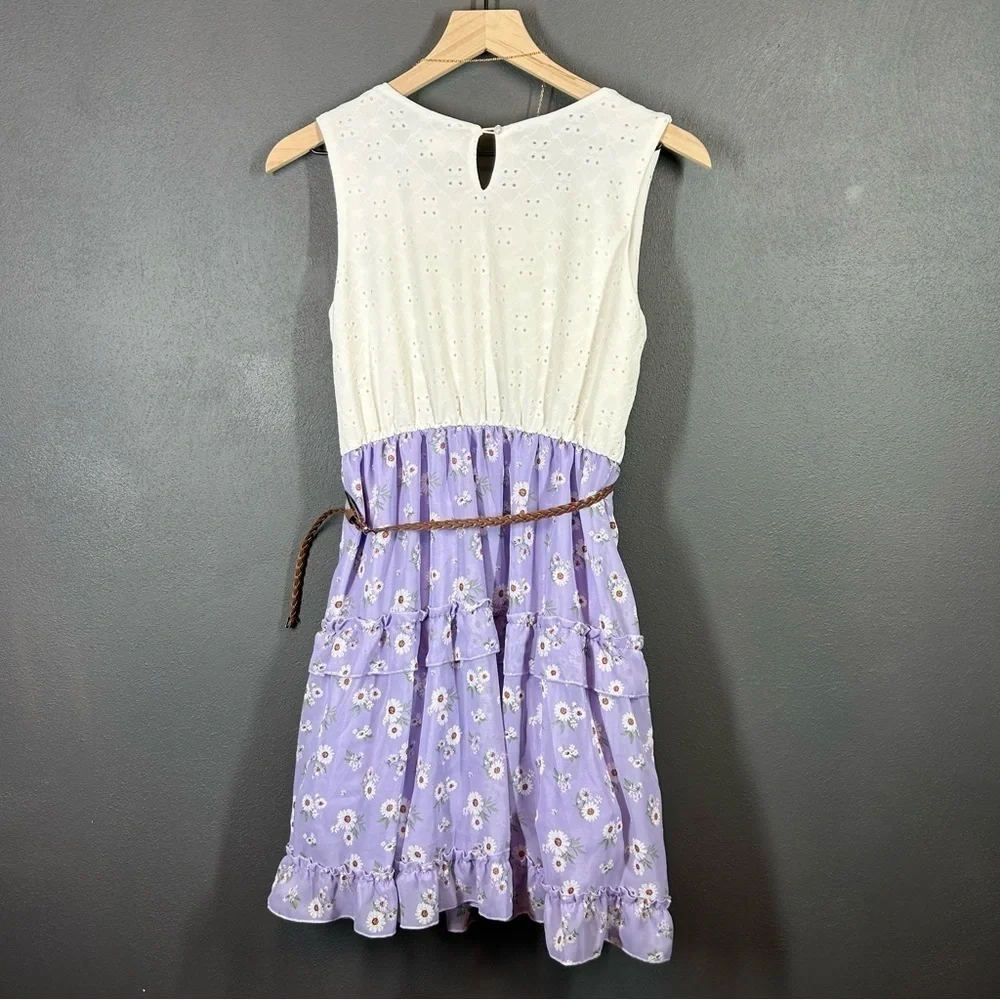 Knit Works Girls Eyelet Lavender Floral Dress
